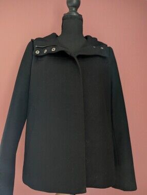 J.Crew B4906 Melton Wool Hooded Coat Black Zip